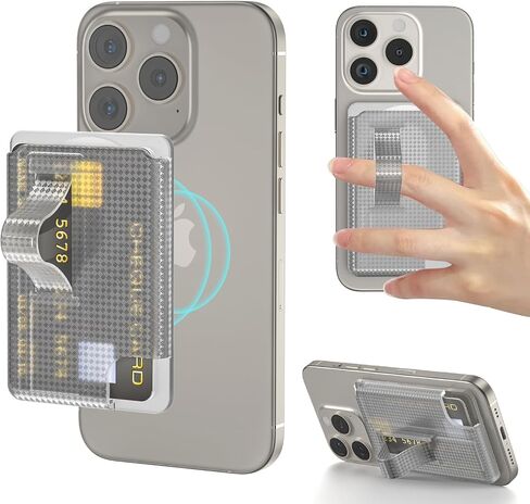 AUROX for MagSafe Wallet Stand, Magnetic Wallet Stand, Phone Grip Card Holder, Magnetic Card Wallet Holder with Secure Grip, for iPhone 16 15 14 13 12 Series, Fit 2 Cards, Transparent Black in Saudi Arabia