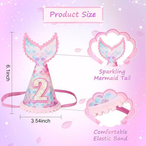Baby Girls First Birthday Hat 1st Mermaid Tail Birthday Crown Princess Birthday Party Supplies in Saudi Arabia