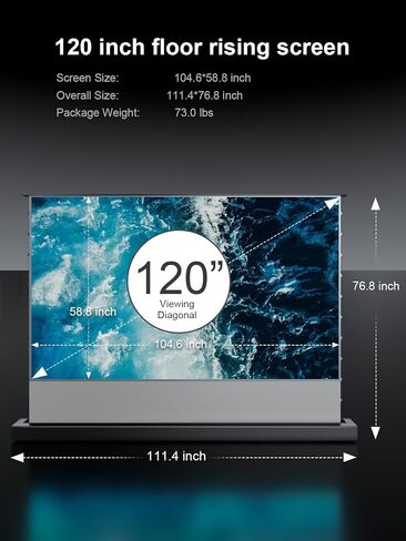 AWOL VISION 100" Motorized Rising Matte White Projector Screen for Long Short Ultra Short Throw Projector, Floor Stand Indoor Outdoor Theater Screen, 170°+ Viewable 4K/8K Ultra HD MW-F210 in Saudi Arabia