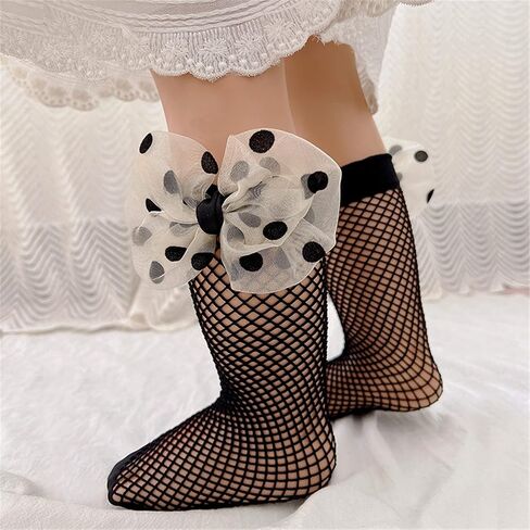 Baby Girls Kids Mesh Socks Bow Fishnet Ankle High socks Lace Fish Net Vintage back bow Short Sock(W3) in Kuwait