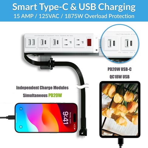 طقم مخارج الدرج مع محطة شحن سريعة PD20W USB-C (2)، USB-A (4)، منافذ تيار متردد (TR) (15 أمبير) (2)، كابل طاقة (14 AWG) للخزائن in Saudi Arabia