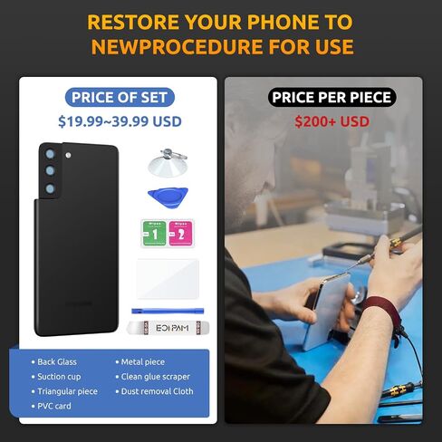غطاء خلفي زجاجي لهاتف Samsung Galaxy S21 Ultra 5G SM-G998 بديل للغطاء الخلفي مع عدسة الكاميرا + مجموعة أدوات إصلاح زجاج خلفي أصلي (أسود) in Kuwait