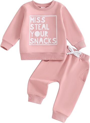 Sejardin Toddler Baby Girl Fall Clothes Infant Outfit Letter Print Long Sleeve Pullover Sweatshirts and Jogger Pants Set in Saudi Arabia
