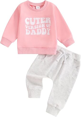 Toddler Baby Girl Fall Clothes Infant Outfit Letter Print Long Sleeve Pullover Sweatshirts and Jogger Pants Set in Kuwait