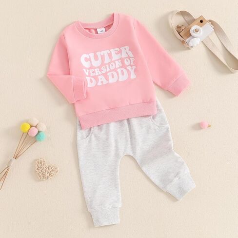 Toddler Baby Girl Fall Clothes Infant Outfit Letter Print Long Sleeve Pullover Sweatshirts and Jogger Pants Set in Kuwait