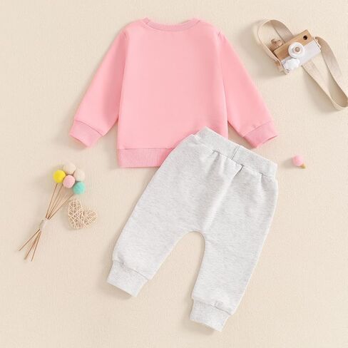 Toddler Baby Girl Fall Clothes Infant Outfit Letter Print Long Sleeve Pullover Sweatshirts and Jogger Pants Set in Kuwait