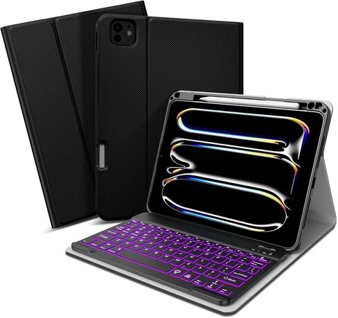 XIWMIX Keyboard Case for iPad Pro 11 inch (M4) 5th Generation 2024, 7 Colors Backlit Wireless Bluetooth Detachable Folio Rechargeable Keyboard Cover with Pencil Holder for iPad Pro 11" 5th Gen, Black in Saudi Arabia