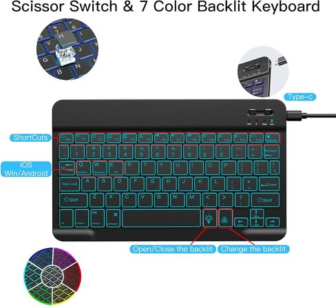 XIWMIX Keyboard Case for iPad Pro 11 inch (M4) 5th Generation 2024, 7 Colors Backlit Wireless Bluetooth Detachable Folio Rechargeable Keyboard Cover with Pencil Holder for iPad Pro 11" 5th Gen, Black in Saudi Arabia