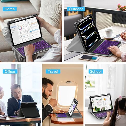 XIWMIX Keyboard Case for iPad Pro 11 inch (M4) 5th Generation 2024, 7 Colors Backlit Wireless Bluetooth Detachable Folio Rechargeable Keyboard Cover with Pencil Holder for iPad Pro 11" 5th Gen, Black in Saudi Arabia