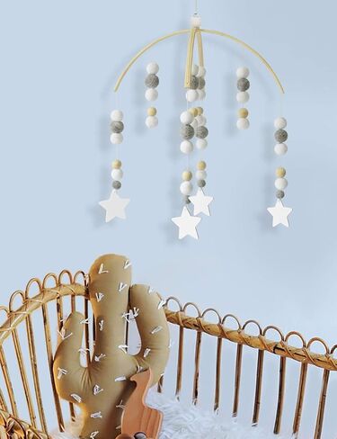 AONTUS Baby Crib Mobiles Wooden Wool Beads for Children Boys Girls Babies Bed Room Decoration Pendant (White Ash Leaves) in Saudi Arabia