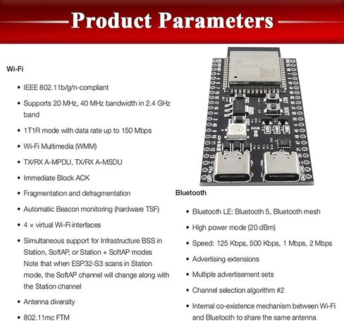 3 قطعة ESP32 S3 مجلس التنمية 2.4G WiFi BT وحدة إنترنت الأشياء ESP32-S3-WROOM-1 N16R8 MCU 44Pin 8M PSRAM مع 1 قطعة 50 سنتيمتر نوع-C مجموعة كابل in Kuwait