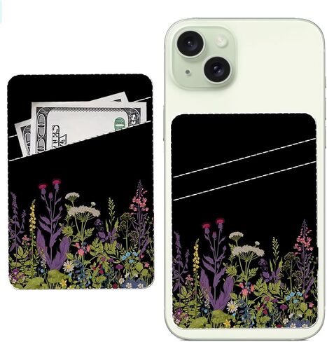 حامل بطاقة الهاتف، محفظة جلدية لطيفة للهاتف، محفظة لاصقة لبطاقة الائتمان بجيب مزدوج، متوافقة مع معظم الهواتف المحمولة، زهرة زرقاء لطيفة in Kuwait