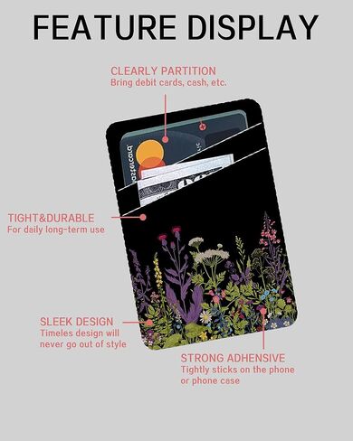 حامل بطاقة الهاتف، محفظة جلدية لطيفة للهاتف، محفظة لاصقة لبطاقة الائتمان بجيب مزدوج، متوافقة مع معظم الهواتف المحمولة، زهرة زرقاء لطيفة in Kuwait