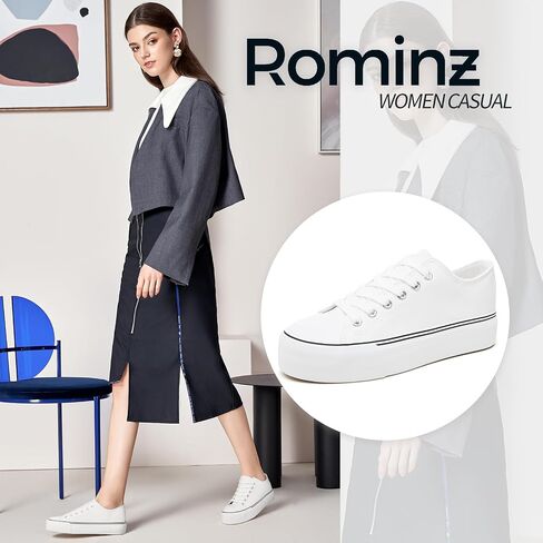 Rominz Women's White Platform Sneakers PU Leather Platform Shoes Classic Black Low Top Sneakers Casual Walking Shoes for Women in Saudi Arabia