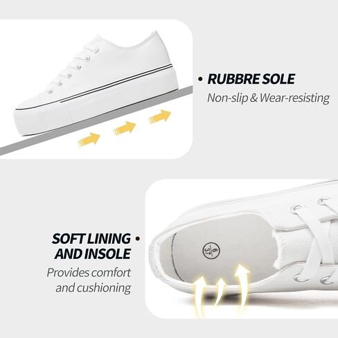 Rominz Women's White Platform Sneakers PU Leather Platform Shoes Classic Black Low Top Sneakers Casual Walking Shoes for Women in Saudi Arabia