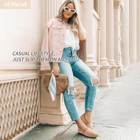 أحذية باليه مسطحة من HEAWISH للنساء بدون كعب سهلة الارتداء، أحذية نسائية مسامية، أحذية إسبادريل كاجوال للنساء بحبل بدون كعب in Kuwait