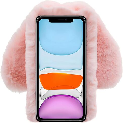 Rabbit Ear Case for Moto G Play 2024 4G,Crossbody Strap Case Fuzzy Fluffy Cute Girls Kids Plush Ball Bunny Fur Case Soft Bumper Protective Cover,Purple in Kuwait