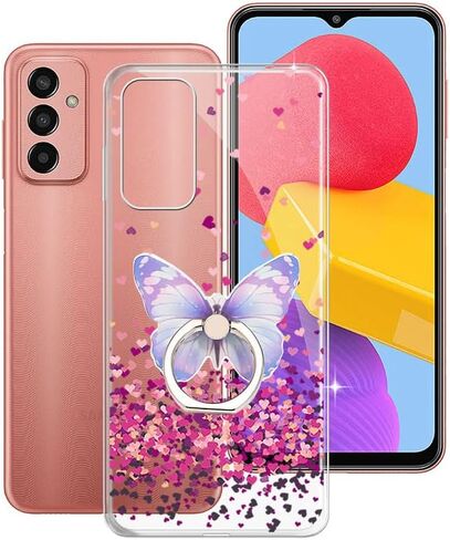 Phone Case for Samsung Galaxy F13 (6.6"), Full Body Soft TPU Shockproof Protection Case with 360° Rotation Ring Kickstand Anti-Scratch Bumper Back Cover for Samsung Galaxy F13 - Rose Flower in Kuwait