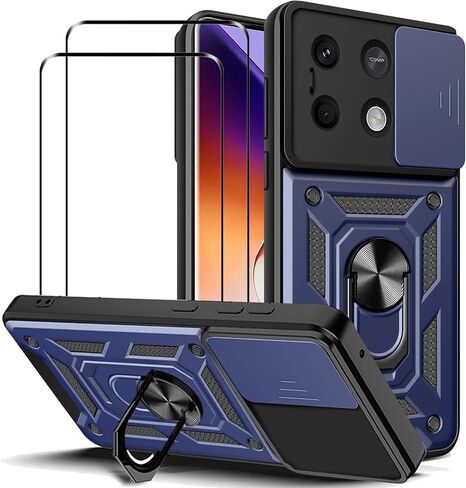 حافظة لهاتف Infinix Note 40 Pro 5G مع واقي شاشة من الزجاج المقوى [عبوة من قطعتين]، نافذة كاميرا منزلقة، مسند، غطاء هاتف مزدوج الطبقات مقاوم للصدمات ومضاد للخدش، أسود in Kuwait