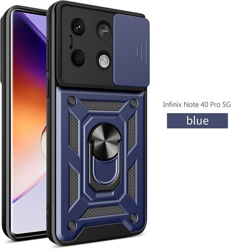 حافظة لهاتف Infinix Note 40 Pro 5G مع واقي شاشة من الزجاج المقوى [عبوة من قطعتين]، نافذة كاميرا منزلقة، مسند، غطاء هاتف مزدوج الطبقات مقاوم للصدمات ومضاد للخدش، أسود in Kuwait