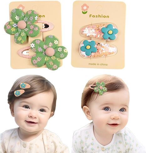 4pcs Cute Fabric Baby Hair Clips Glitter Flower Hair Clips for Toddler Small Hair Clips for Thin Hair Non Slip Hair Accessories for Infant Baby Girls (Green 2) in Saudi Arabia
