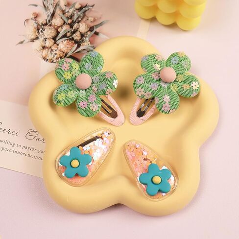 4pcs Cute Fabric Baby Hair Clips Glitter Flower Hair Clips for Toddler Small Hair Clips for Thin Hair Non Slip Hair Accessories for Infant Baby Girls (Green 2) in Saudi Arabia