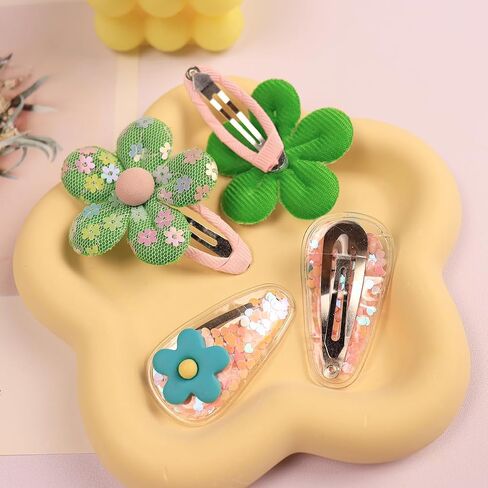 4pcs Cute Fabric Baby Hair Clips Glitter Flower Hair Clips for Toddler Small Hair Clips for Thin Hair Non Slip Hair Accessories for Infant Baby Girls (Green 2) in Saudi Arabia
