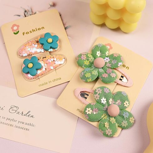4pcs Cute Fabric Baby Hair Clips Glitter Flower Hair Clips for Toddler Small Hair Clips for Thin Hair Non Slip Hair Accessories for Infant Baby Girls (Green 2) in Saudi Arabia