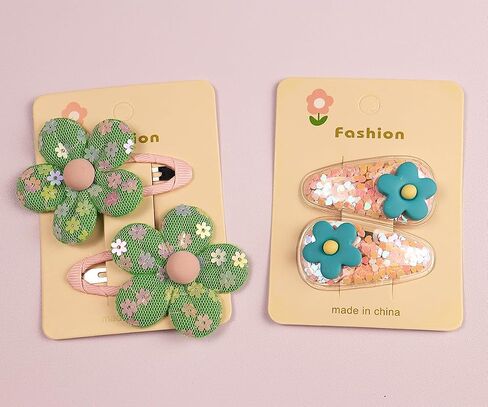 4pcs Cute Fabric Baby Hair Clips Glitter Flower Hair Clips for Toddler Small Hair Clips for Thin Hair Non Slip Hair Accessories for Infant Baby Girls (Green 2) in Saudi Arabia