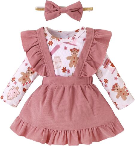 Newborn Baby Girl Clothes Toddler Long Sleeve Cute Romper Top Ruffle Skirt Overall Dress With Headband in Saudi Arabia