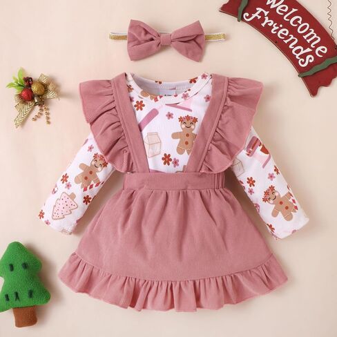 Newborn Baby Girl Clothes Toddler Long Sleeve Cute Romper Top Ruffle Skirt Overall Dress With Headband in Saudi Arabia