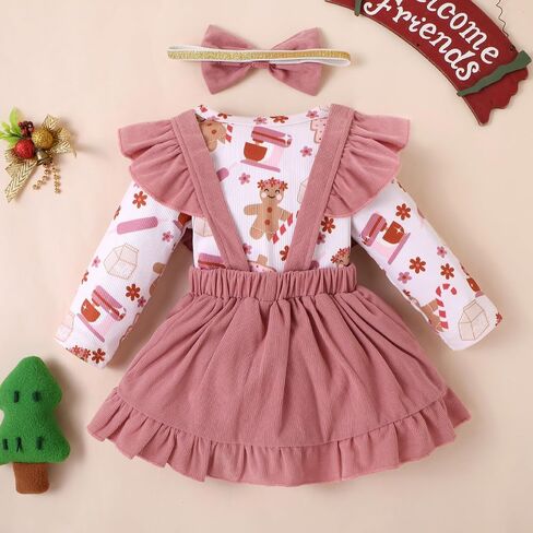 Newborn Baby Girl Clothes Toddler Long Sleeve Cute Romper Top Ruffle Skirt Overall Dress With Headband in Saudi Arabia