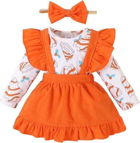 Newborn Baby Girl Clothes Toddler Long Sleeve Cute Romper Top Ruffle Skirt Overall Dress With Headband in Saudi Arabia