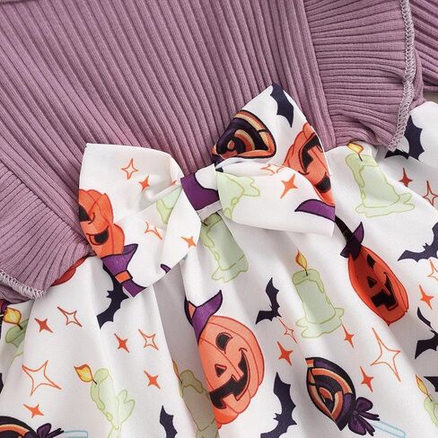 Madjtlqy Halloween Baby Girl Outfit Romper Dress 0 3 6 9 12 18 Months Pumpkin Bat Floral Print Clothes + Headband in Saudi Arabia