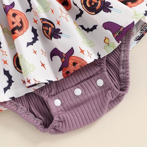 Madjtlqy Halloween Baby Girl Outfit Romper Dress 0 3 6 9 12 18 Months Pumpkin Bat Floral Print Clothes + Headband in Saudi Arabia