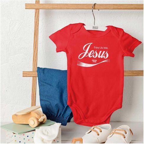 Brisco Brands Punny Christian Enjoy Life With Jesus Baby Romper Boys or Girls in Saudi Arabia