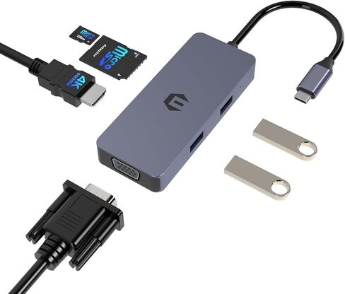 محطة إرساء USB C، شاشة TOTU USB C إلى HDMI VGA، محول USB C مع قارئ بطاقة SD/TF، ​​2 USB A، قاعدة USB C لأجهزة Dell Huawei وأجهزة أخرى من النوع C in Kuwait