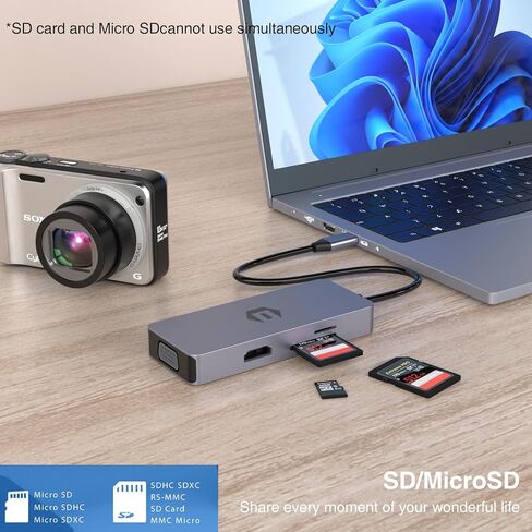 محطة إرساء USB C، شاشة TOTU USB C إلى HDMI VGA، محول USB C مع قارئ بطاقة SD/TF، ​​2 USB A، قاعدة USB C لأجهزة Dell Huawei وأجهزة أخرى من النوع C in Kuwait