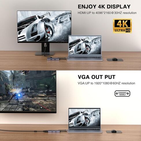 محطة إرساء USB C، شاشة TOTU USB C إلى HDMI VGA، محول USB C مع قارئ بطاقة SD/TF، ​​2 USB A، قاعدة USB C لأجهزة Dell Huawei وأجهزة أخرى من النوع C in Kuwait