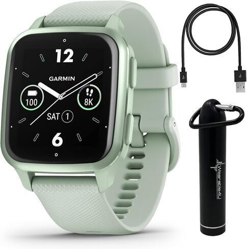 ساعة Wearable4U Garmin Venu Sq 2 GPS الذكية، مراقبة الصحة طوال اليوم، عمر بطارية طويل الأمد، شاشة AMOLED، حزمة البنك الإلكتروني Cool Mint in Kuwait