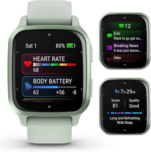 ساعة Wearable4U Garmin Venu Sq 2 GPS الذكية، مراقبة الصحة طوال اليوم، عمر بطارية طويل الأمد، شاشة AMOLED، حزمة البنك الإلكتروني Cool Mint in Kuwait