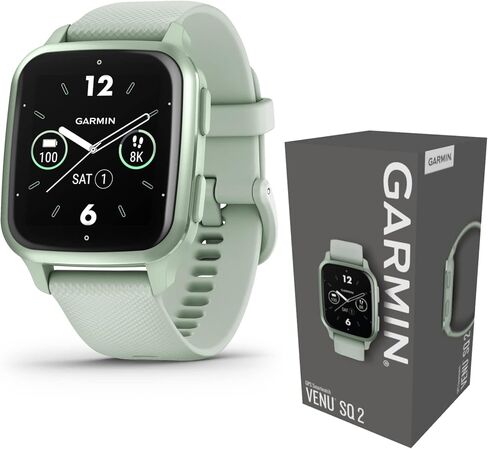 ساعة Wearable4U Garmin Venu Sq 2 GPS الذكية، مراقبة الصحة طوال اليوم، عمر بطارية طويل الأمد، شاشة AMOLED، حزمة البنك الإلكتروني Cool Mint in Kuwait