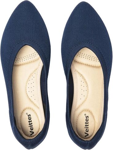Veittes Women's Wide Width Flats Shoes, Comfortable Breathable Soft Ladies Slip on Knitted Ballet Shoes. in Kuwait
