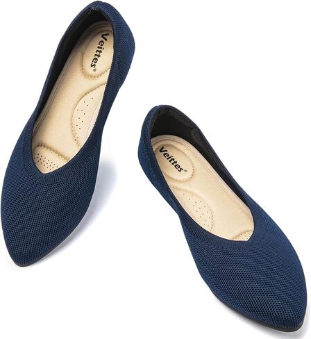 Veittes Women's Wide Width Flats Shoes, Comfortable Breathable Soft Ladies Slip on Knitted Ballet Shoes. in Kuwait