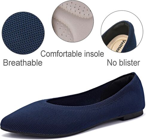 Veittes Women's Wide Width Flats Shoes, Comfortable Breathable Soft Ladies Slip on Knitted Ballet Shoes. in Kuwait