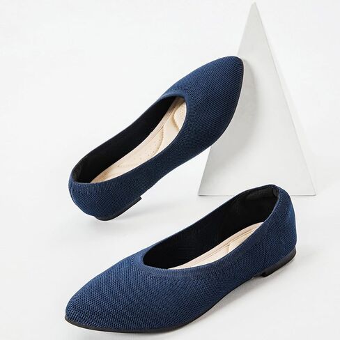 Veittes Women's Wide Width Flats Shoes, Comfortable Breathable Soft Ladies Slip on Knitted Ballet Shoes. in Kuwait