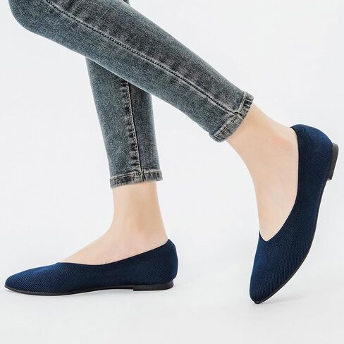 Veittes Women's Wide Width Flats Shoes, Comfortable Breathable Soft Ladies Slip on Knitted Ballet Shoes. in Kuwait