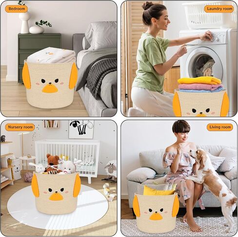 Cow Woven Baskets Cotton Rope Storage Basket, Large Cow Toy Basket with Handle, Cute Animal Baby Laundry Basket, Nursery Basket Organizer, Baby Shower Gifts Pet Toy Storage 15"D x 13.7"H in Kuwait