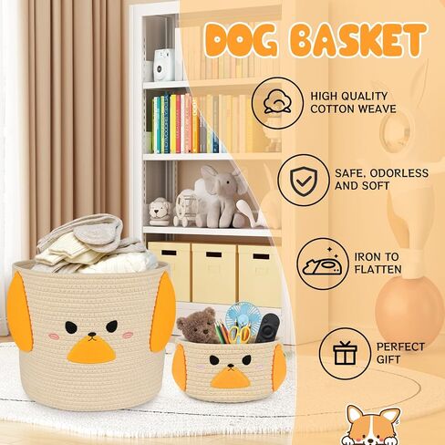 Cow Woven Baskets Cotton Rope Storage Basket, Large Cow Toy Basket with Handle, Cute Animal Baby Laundry Basket, Nursery Basket Organizer, Baby Shower Gifts Pet Toy Storage 15"D x 13.7"H in Kuwait