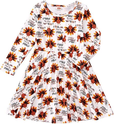 CM C&M WODRO Thanksgiving Outfits Toddler Baby Girl Dress Turkey Gobble Till You Wobble Long Sleeve Skirt Fall Winter Clothes in Saudi Arabia